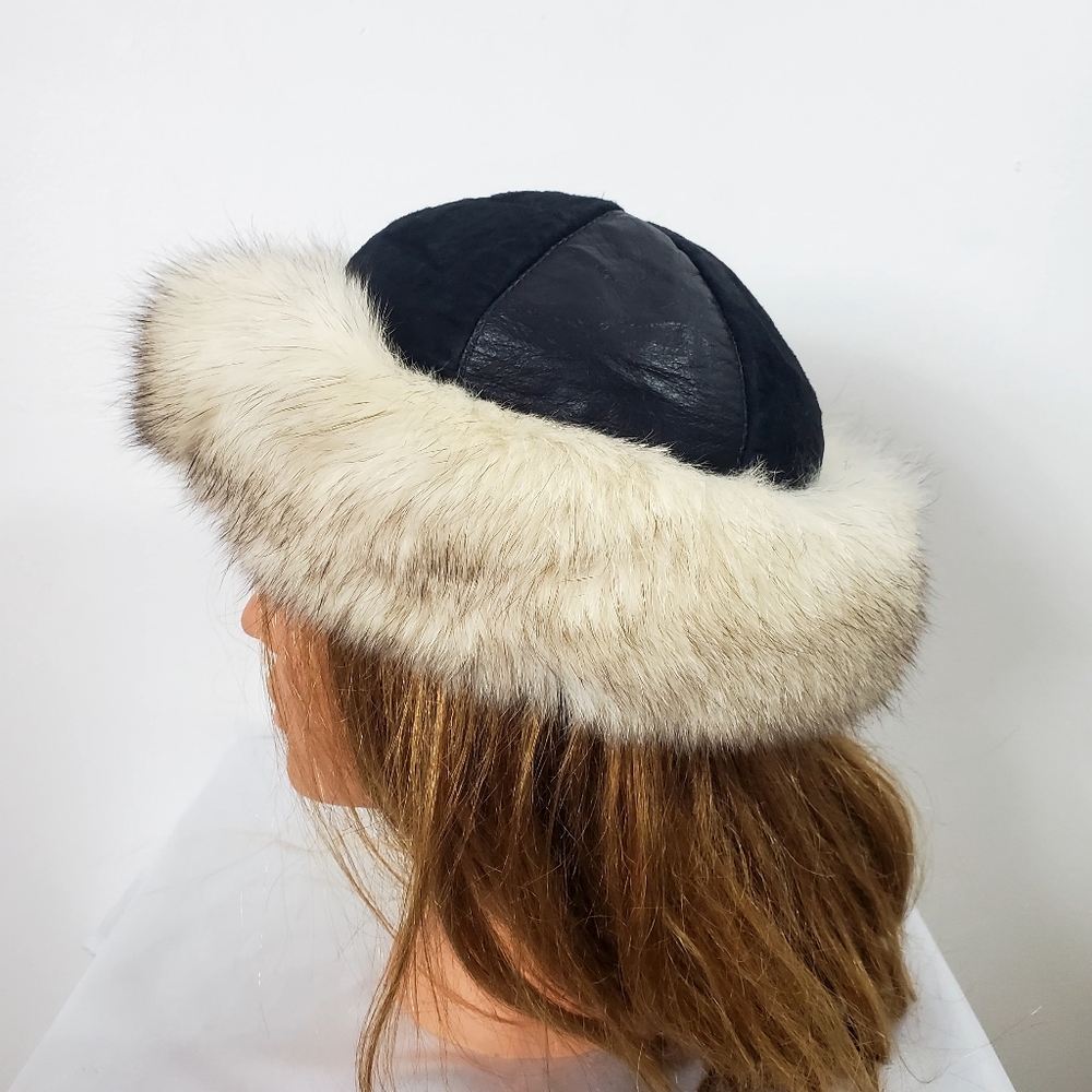 Vintage real Leather & Fur Hat